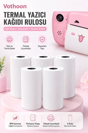 13’lü Mini Yazıcı Termal Rulo Seti Çocuk Kamera Baskı Kağıdı 5 Yapışkanlı 5 Düz Beyaz 3 Renkli -MİRAYLİFE