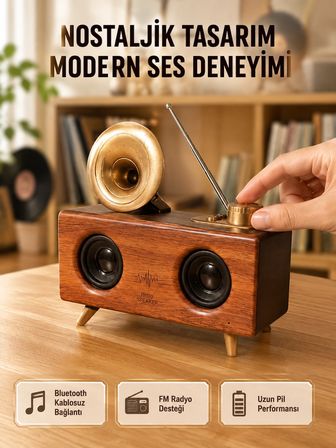 Nostaljik Gramofon Bluetooth Hoparlör – Fm Radyo + Usb + Sd Kart Destekli -MİRAYLİFE