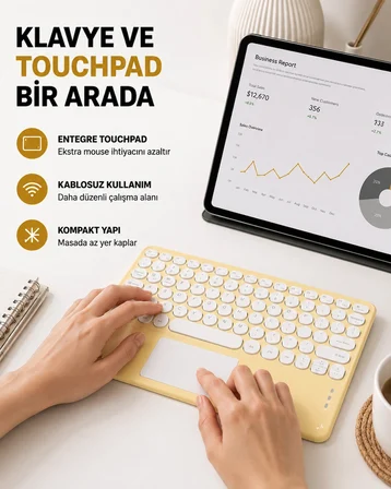 Bluetooth Klavye – Kablosuz, Sessiz Tuşlu, Android İos Windows Uyumlu, Kompakt Taşınabilir Tasarım -MİRAYLİFE