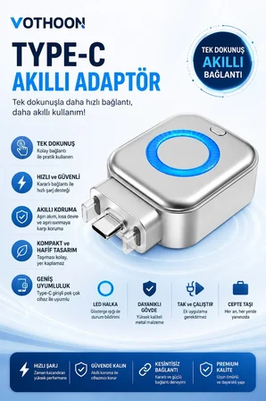 Akım Korumalı Type-c Akıllı Şarj Ayırıcı Otomatik Şarj Kesici Batarya Koruma Adaptörü Hızlı Şarj Destekli -MİRAYLİFE