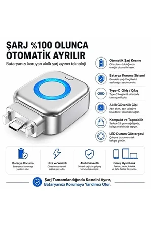 Akım Korumalı Type-c Akıllı Şarj Ayırıcı Otomatik Şarj Kesici Batarya Koruma Adaptörü Hızlı Şarj Destekli -MİRAYLİFE