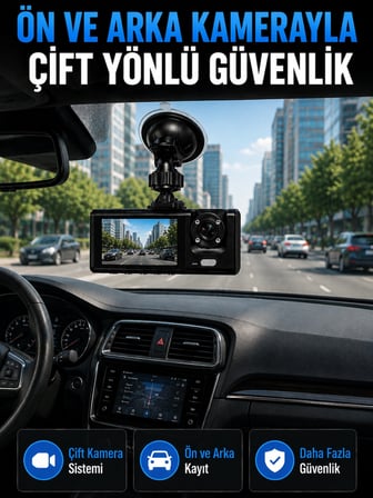 Wifi Çift Kameralı Araç İçi Kayıt Kamerası 1080p Full Hd 170° Geniş Açılı Araç Kamerası -MİRAYLİFE