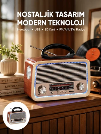 Nostalji Bluetooth Radyo Fm Am Sw Ahşap Eskitme Tasarım Yeni Nesil -MİRAYLİFE
