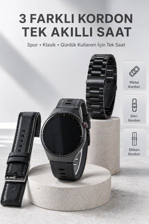 Yeni Nesil Akıllı Saat Bluetooth Görüşme, Sağlık Takibi, Amoled Ekran Ve 3 Kordon Seti -MİRAYLİFE