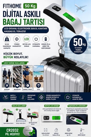Fithome 50 Kg Dijital Askılı Bagaj Tartısı Lcd Ekranlı Elektronik Bavul Kantarı Hassas El Terazisi -MİRAYLİFE