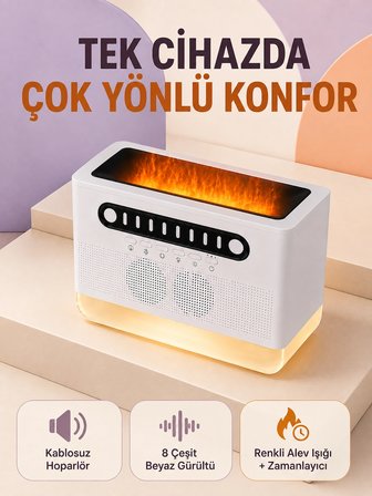 Hoparlörlü Simüle Alev Işıklı Çok Fonksiyonlu Gece Lambası -MİRAYLİFE