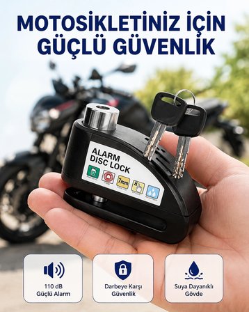Taşınabilir Alarm Disk Kilidi Motosiklet Scooter Bisiklet Güvenlik Yeni Nesil -MİRAYLİFE