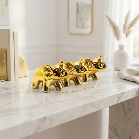 Fil Tasarımlı Biblo - Seramik - Orta Boy - Parlak Altın
