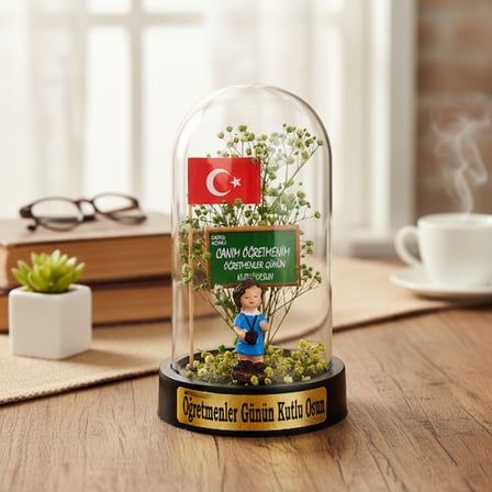 Türk Bayraklı Ters Fanus - Öğretmenler Günü Hediyesi