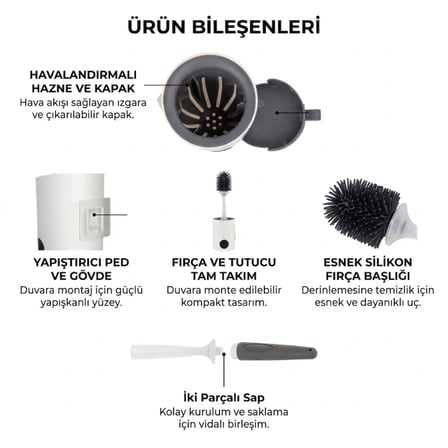 Duvara Monte Tuvalet Fırçası - Deterjan Hazneli - Silikon