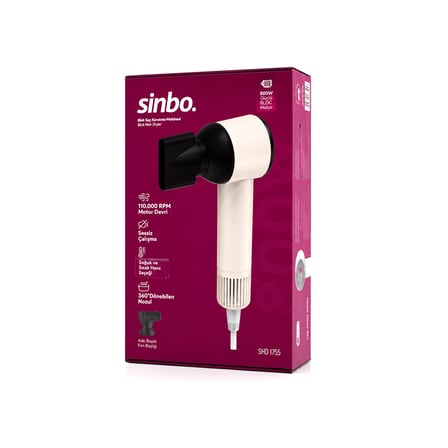 Sinbo Saç Kurutma Makinesi - Pembe Renk - 3 Kademeli Hız ve Sıcaklık