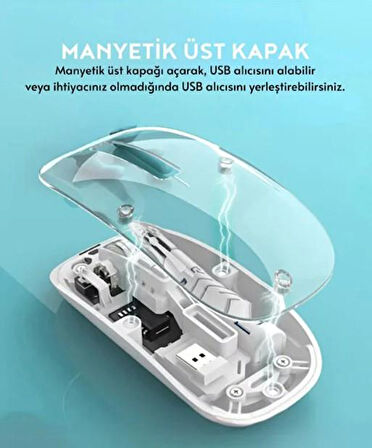 Şeffaf Tasarım Kablosuz Şarjlı Mouse (Bluetooth + USB Çift Mod)