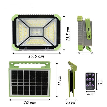 Güneş Enerjili Kumandalı 5 Mod Işık Reflektör ve Powerbank Özellikli Asılabilir Kamp-Çadır-Piknik-Bahçe Lambası Acil Durum İkaz Işığı