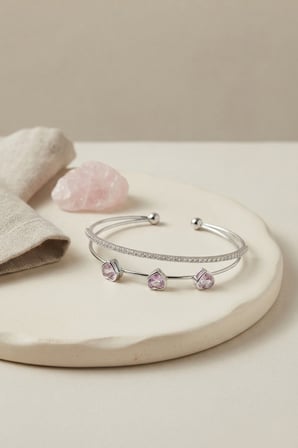 Pembe Kalp Model Zirkon Taşlı Gümüş Renk Kadın Bileklik -MİRAYLİFE