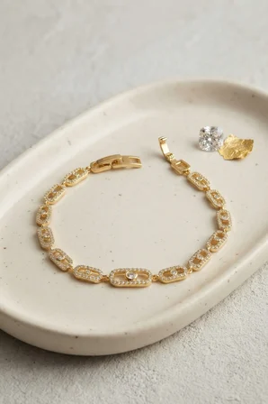 Gold Renk Zirkon Taşlı Messika Model Bileklik -MİRAYLİFE
