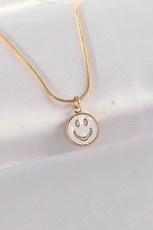 316L Çelik Zincir Gold Renk Mermer Desenli Minimal Smile Kolye -MİRAYLİFE