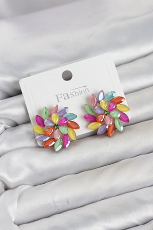 Karışık Renk Kristal Taşlı Çiçek Model Kadın Küpe -MİRAYLİFE
