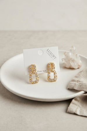 Zirkon Taşlı Gold Renk Pirinç Vintage Kadın Küpe -MİRAYLİFE