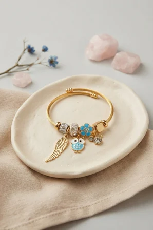 Baykuş Model Gold Renk Charmlı Bileklik -MİRAYLİFE