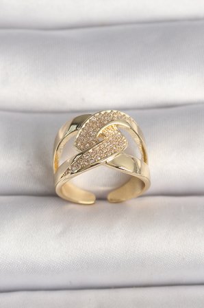 Pirinç Gold Renk Ayarlanabilir Zirkon Taşlı Kadın Yüzük -MİRAYLİFE