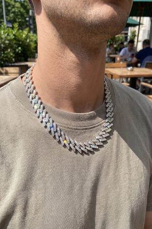 Gümüş Renk Zirkon Taşlı Cuba Zincir Model Erkek Kolye -MİRAYLİFE