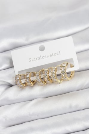 316L Çelik Gold Renk Baget Zirkon Taşlı Halka Küpe Seti -MİRAYLİFE