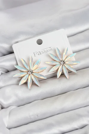 Beyaz Renk Kristal Taşlı Lotus Model Kadın Küpe -MİRAYLİFE