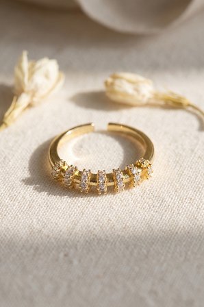 Zirkon Taşlı Gold Renk Vintage Kadın Yüzük -MİRAYLİFE