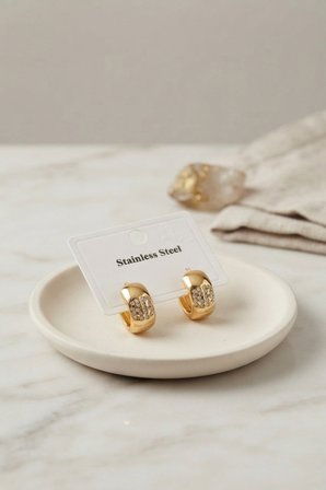 316L Çelik Gold Renk Kalın Halka Tasarım Model Küpe -MİRAYLİFE