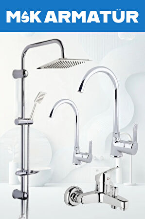 Krom Dubai Robot Duş Seti , Krom Delta Eviye , Lavabo , Banyo Bataryası 4’lü Set