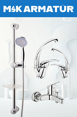 KROM SÜRGÜLÜ 4 LÜ MİX EVİYE LAVABO BANYO BATARYASI SETİ