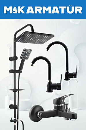 FULL SİYAHROBOT SİYAH KROM ARMUT EVİYE LAVABO BANYO BATARYASI ÇEŞMESİ