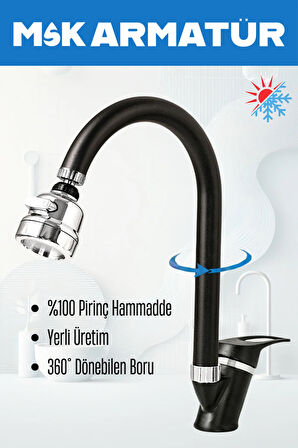 SİYAH KROM BASTON 3 FONKSİYONLU EVİYE BATARYASI ÇEŞMESİ