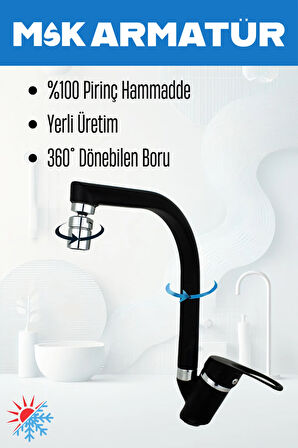 SİYAH KROM BALIKTIRTI OYNAR BAŞLIKLI EVİYE BATARYASI ÇEŞMESİ