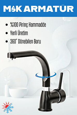 SİYAH KROM ARMUT BALIKSIRTI LAVABO BATARYASI ÇEŞMESİ