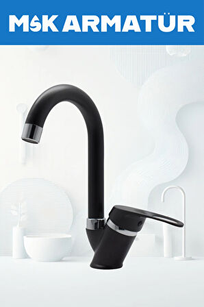 SİYAH KROM BASTON LAVABO BATARYASI ÇEŞMESİ