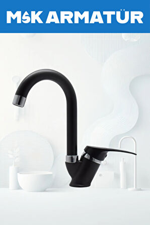 SİYAH KROM BASTON LAVABO BATARYASI ÇEŞMESİ