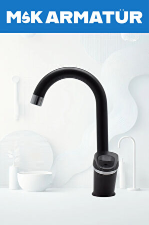 SİYAH KROM BASTON LAVABO BATARYASI ÇEŞMESİ