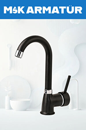 SİYAH KROM ARMUT BASTON LAVABO BATARYASI ÇEŞMESİ