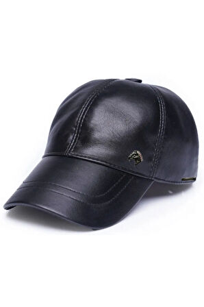 Siyah Unisex Deri Beyzbol Şapka