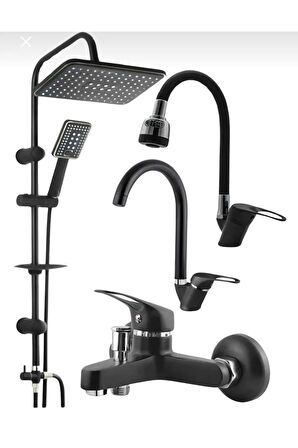 SİYAH KROM ROBOT 4 LÜ EVİYE LAVABO BANYO BATAYASI SETİ