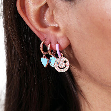 Masaliko Smile Gümüş Küpe Ms2563, 925 Ayar Gümüş Küpe, Mineli Küpe,Altın Kaplama