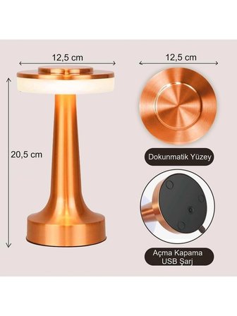 Retro Şarjlı Dokunmatik Metal Masa Lambası – 3 Renk Modlu Dim Edilebilir LED, Kablosuz Taşınabilir Dekoratif Gece Lambası, Restoran Kafe Yatak Odası Masa Lambası