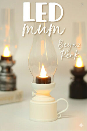 Led Mum Vintage Retro Gaz Lambası Tip Dumansız Pilli Alevli Dekoratif Yapay Mum Işıldak Beyaz 1037-5