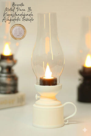 Led Mum Vintage Retro Gaz Lambası Tip Dumansız Pilli Alevli Dekoratif Yapay Mum Işıldak Beyaz 1037-5