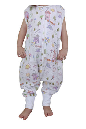 Naturtouch %100 Pamuklu Müslin Çiçek Desenli Kısa Kollu Fermuarlı Uyku Tulumu