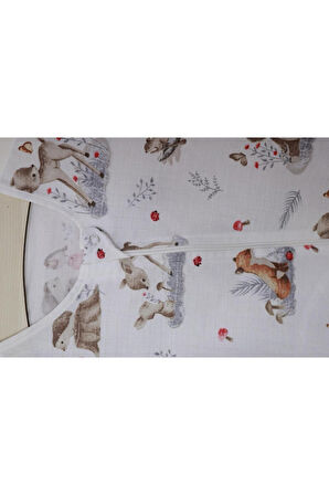 Naturtouch %100 Pamuklu Müslin  Geyik Desenli Kısa Kollu Fermuarlı Uyku Tulumu