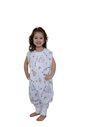 Naturtouch %100 Pamuklu Müslin  Kuzu Desenli Kısa Kollu Fermuarlı Uyku Tulumu