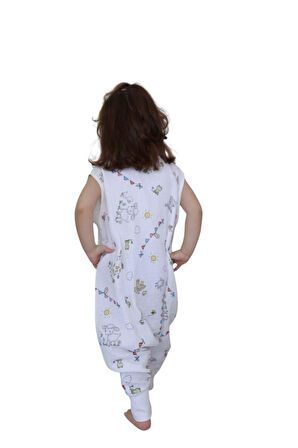 Naturtouch %100 Pamuklu Müslin  Kuzu Desenli Kısa Kollu Fermuarlı Uyku Tulumu