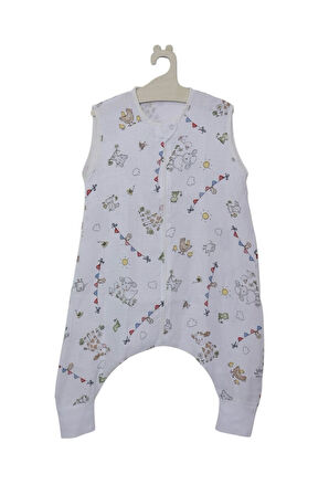 Naturtouch %100 Pamuklu Müslin  Kuzu Desenli Kısa Kollu Fermuarlı Uyku Tulumu